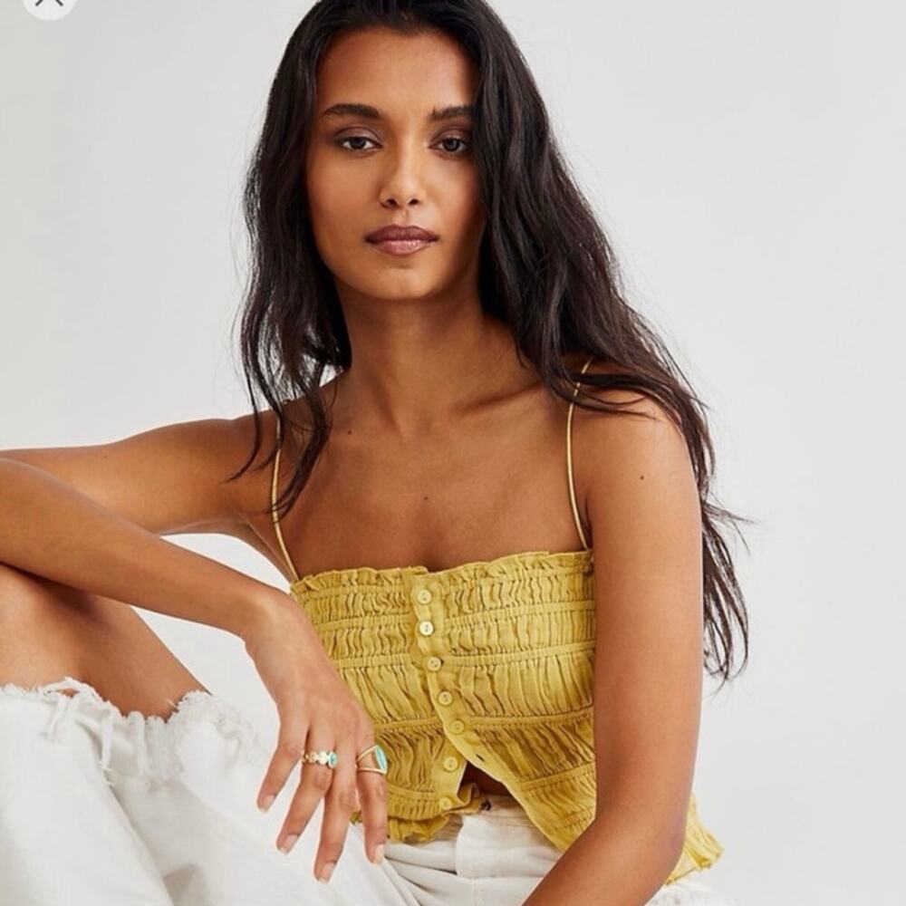 Free People Meridien Corset Yellow Ruched Top in Golden Meadow Size Large